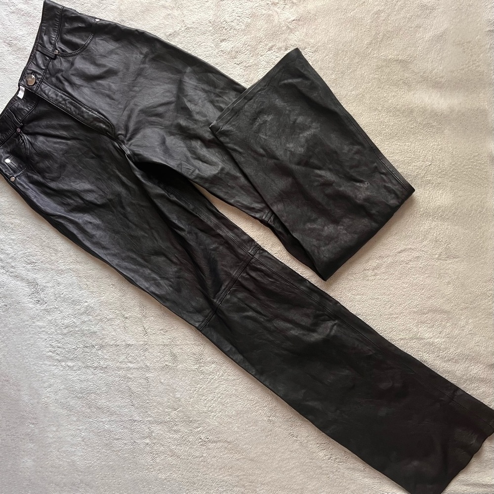 L'Academie Mila Leather Bootcut High-Rise Moto Pant Black Small Sz S